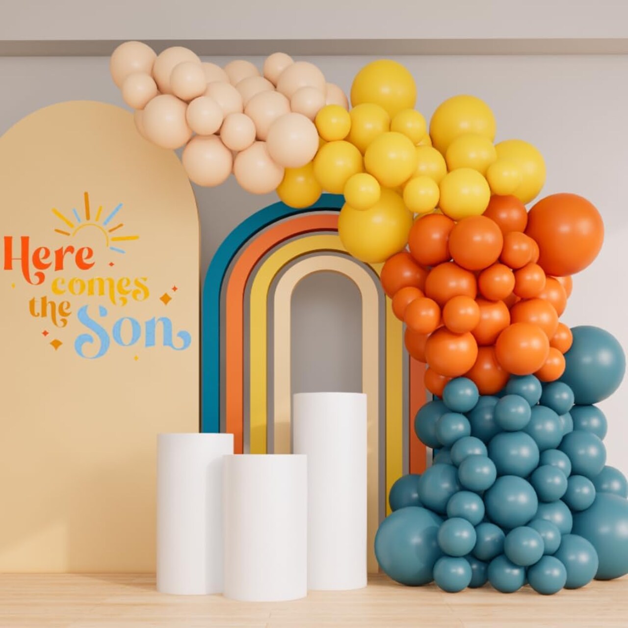 Retro Blue Orange Yellow Balloon Arch Garland Kit 149pcs for Here Comes the Son Baby Shower Boy First Trip Around the Sun Theme Birthday Groovy Boho Party Backdrop Decoration (Slate Blue)